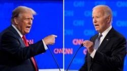 Kombinasi foto yang menunjukkan capres dari Partai Republik, mantan Presiden AS Donald Trump (kiri), dan Presiden AS Joe Biden dalam debat capres yang digelar oleh CNN, di Atlanta, pada 27 Juni 2024. (Foto: AP/Gerald Herbert)