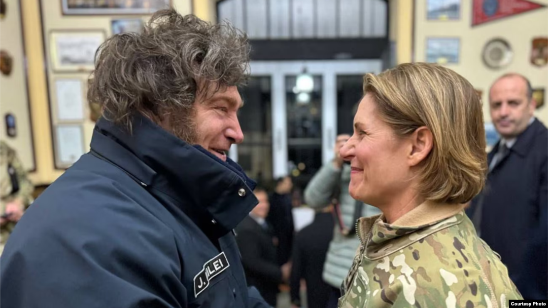 Argentina’s President Javier Milei greets visiting U.S. Southern Command chief General Laura Richardson on April 4, 2024, at the Argentine naval base in Ushuaia. (U.S. Embassy, Argentina)