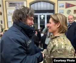Argentina's President Javier Milei greets visiting U.S. Southern Command chief General Laura Richardson on April 4, 2024, at the Argentine naval base in Ushuaia. (U.S. Embassy, Argentina)