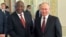 FILE - In this photo provided by Photo host Agency RIA Novosti, Russian President Vladimir Putin, right, and South African President Cyril Ramaphosa pose for a photo during a meeting with a delegation of African leaders and senior officials in St. Petersburg, June 17, 2023.