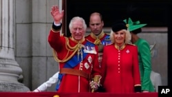 From left, King Charles III, Prince William, Prince George, Queen Camilla and Kate, Princess of Wales at Buckingham Palace for the Trooping the Color event, London, June 17, 2023.