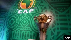 FILE - A picture showing the trophy of the Confederation of African Football's (CAF) Confederation Cup, taken in Cairo, December 28, 2018