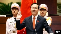 This picture taken and released by the Vietnam News Agency on March 2, 2023, shows Vietnam's new president, Vo Van Thuong, taking his oath during a National Assembly's meeting in Hanoi.