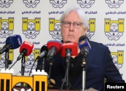 FILE - Martin Griffiths, U.N. undersecretary-general for humanitarian affairs and emergency relief coordinator, gives a briefing to media in Port Sudan, Sudan, May 3, 2023.