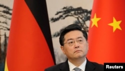 Chinese Foreign Minister Qin Gang attends a joint press conference with German Foreign Minister Annalena Baerbock (not pictured) at the Diaoyutai State Guesthouse in Beijing, China, April 14, 2023.