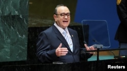 El presidente de Guatemala, Alejandro Giammattei, se dirige al 78 período de sesiones de la Asamblea General de Naciones Unidas en la ciudad de Nueva York, EEUU, el 19 de septiembre de 2023.