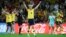 Sweden's Lina Hurtig celebrates with teammates after defeating Australian in the Women's World Cup third place playoff soccer match in Brisbane, Australia, Aug. 19, 2023.