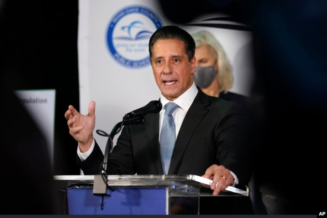 Los Angeles School Superintendent Alberto Carvalho speaks at a news conference on Tuesday, Nov. 9, 2021, in Miami. (AP Photo/Lynne Sladky, File)