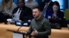 President Volodymyr Zelenskyy speaks at the SDG Summit at United Nations headquarters, Sept. 19, 2023.