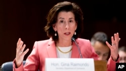 FILE - Commerce Secretary Gina Raimondo speaks during a Senate Appropriations hearing on the President's proposed budget request for fiscal year 2024, on Capitol Hill in Washington, May 16, 2023