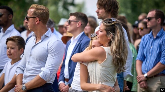 Relatives and guests attend a ceremony in Vijfhuizen, Netherlands, July 17, 2024, to mark the tenth anniversary of the downing of flight MH17 over eastern Ukraine. All 298 people on board were killed that day. Most were Dutch.