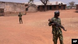 Nigerian soldiers patrol at the LEA Primary and Secondary School Kuriga where students were kidnapped in Kuriga, Kaduna Nigeria, March 9, 2024.