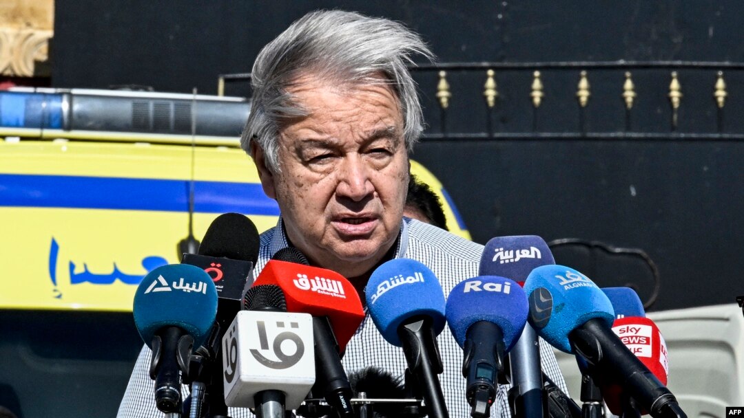 Ông Antonio Guterres phát biểu tại Ai Cập gần biên giới với Gaza hôm 23/3.