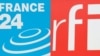 FILE—This combination of file pictures created on Aug. 3, 2023, shows the logo of the live news channel France 24, left, and the logo of Radio France Internationale (RFI).