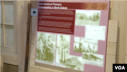 An exhibit featuring Arab American pioneers at the Arab American National Museum in Dearborn, Michigan, Feb. 29, 2024. (VOA Photo)
