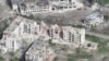 This photo taken from a drone video provided by Ukraine Patrol Police shows devastation in Chasiv Yar, Ukraine, April 29, 2024.