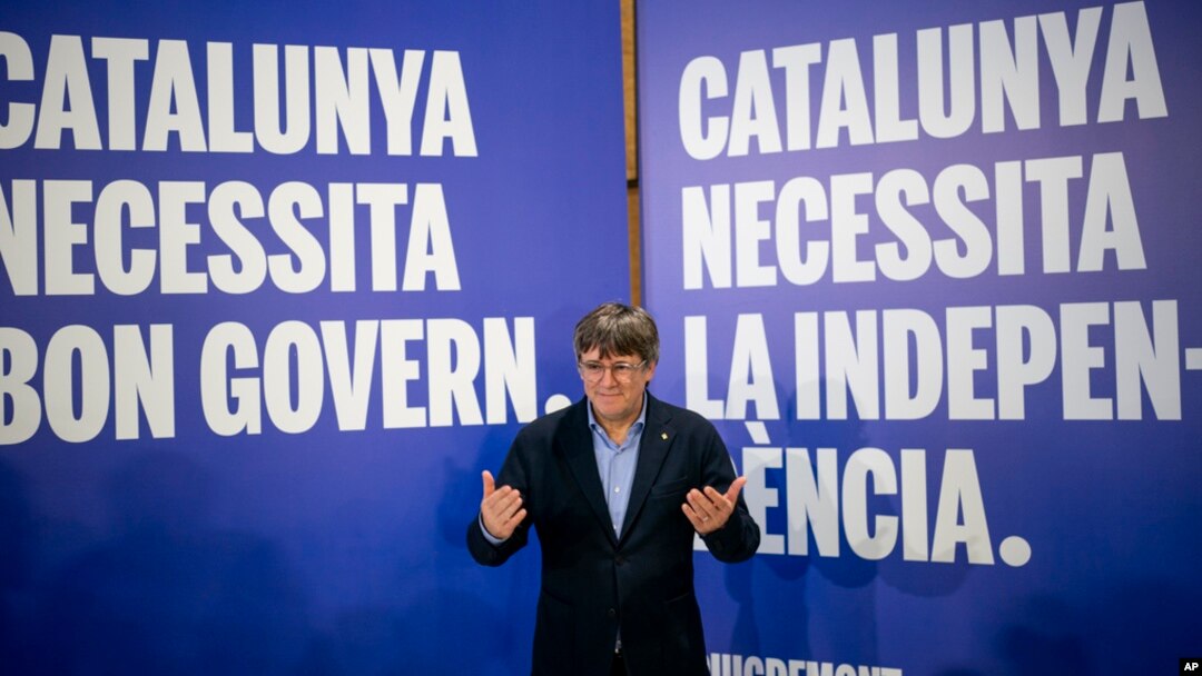 Former regional president Carles Puigdemont poses for a photo during a campaign rally in Argelers, France, May 8, 2024. Puigdemont fled Spain after Catalonia's 2017 secession attempt and has run his campaign from southern France