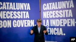 Former regional president Carles Puigdemont poses for a photo during a campaign rally in Argelers, France, May 8, 2024. Puigdemont fled Spain after Catalonia's 2017 secession attempt and has run his campaign from southern France