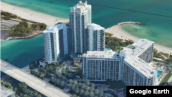 A 3D illustration on Google Earth of One Bal Harbour, left, the Florida complex where Viktor Perevalov owns two condominiums that the U.S. Department of Justice is trying to seize.