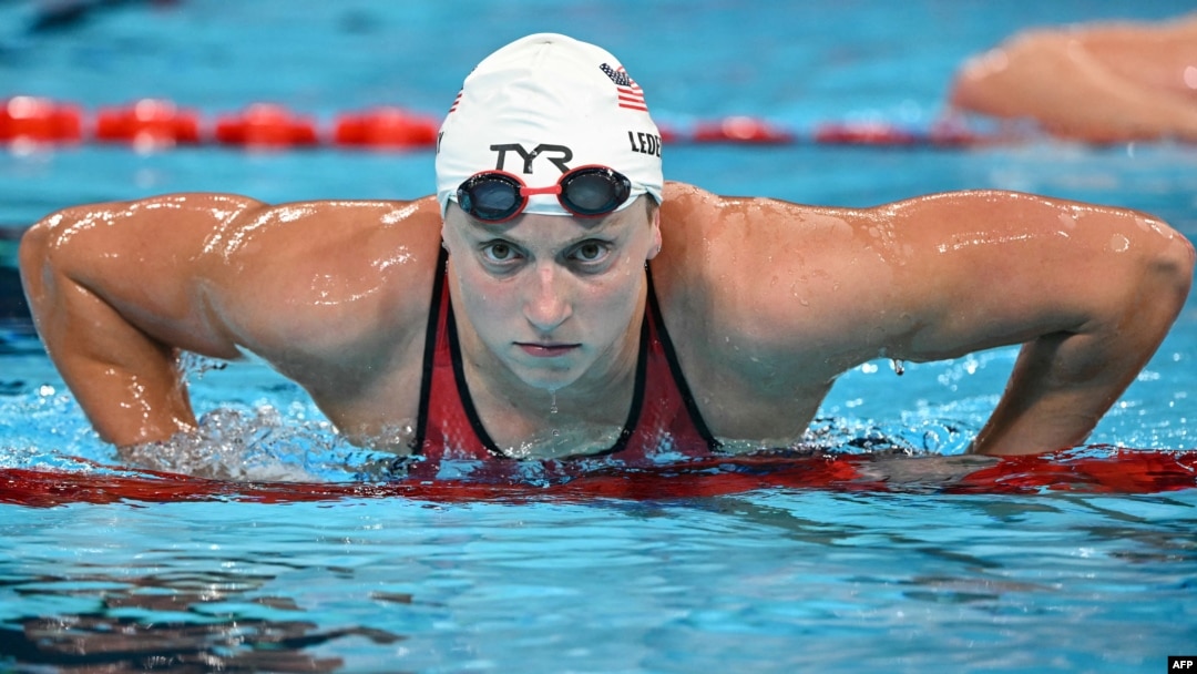 Swimmer Katie Ledecky of the U.S. gathers herself after competing in a heat of the women's 800-meter freestyle event during the Paris 2024 Olympic Games at the Paris La Defense Arena in Nanterre, France, on Aug. 2, 2024.