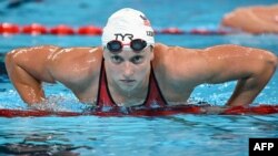 Swimmer Katie Ledecky of the U.S. gathers herself after competing in a heat of the women's 800-meter freestyle event during the Paris 2024 Olympic Games at the Paris La Defense Arena in Nanterre, France, on Aug. 2, 2024.