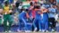 India's national cricket team celebrates after winning the ICC Men's T20 World Cup against South Africa in Kensington Oval, Bridgetown, Barbados, June 29, 2024.
