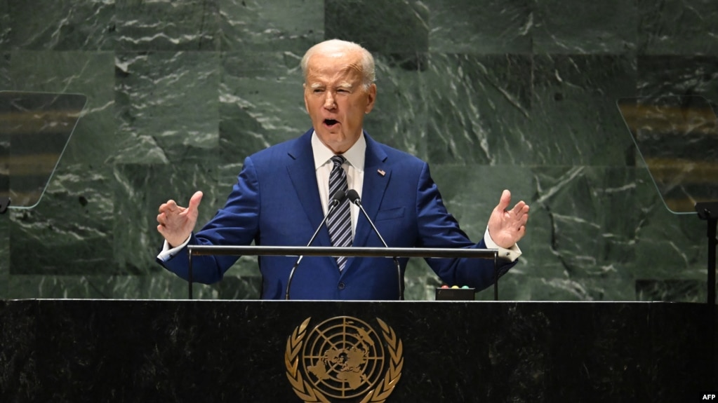 美国总统拜登2023年9月19日在联合国大会发表讲话。(photo:VOA)
