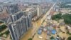 Bangunan-bangunan dan jalan-jalan terendam banjir setelah hujan lebat melanda kota Qingyuan, provinsi Guangdong, China selatan. (CNS via AFP)&nbsp;