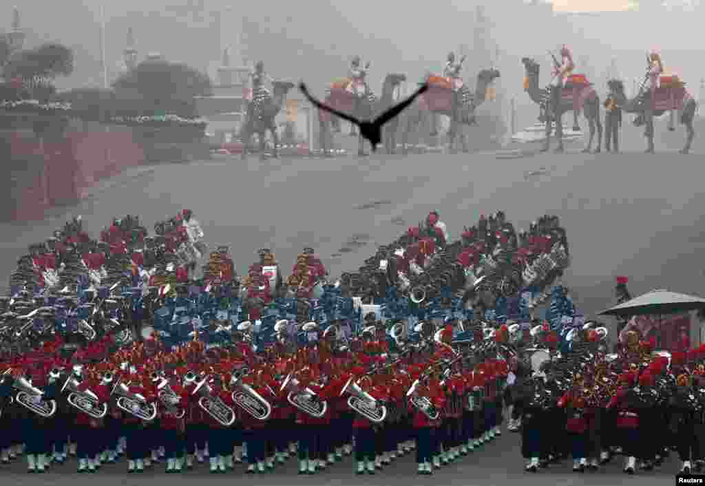 Members of the Indian military band perform during the &quot;Beating the Retreat&quot; ceremony in New Delhi.