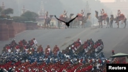 Members of the Indian military band perform during the &quot;Beating the Retreat&quot; ceremony in New Delhi.