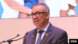 WHO Director General, Tedros Ghebreyesus, speaks during the Africa summit in Gaborone, Aug. 28, 2023. (Mqondisi Dube/VOA)