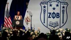 Vice President Kamala Harris speaks during the Zeta Phi Beta Sorority, Inc.'s Grand Boulé, in Indianapolis, July 24, 2024.