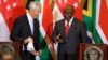 South African President Cyril Ramaphosa, R, and Singapore Prime Minister Lee Hsien Loong attend a media briefing and signing ceremony at Tuynhuys in Cape Town, South Africa, May 16, 2023.