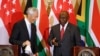 South African President Cyril Ramaphosa, R, and Singapore Prime Minister Lee Hsien Loong attend a media briefing and signing ceremony at Tuynhuys in Cape Town, South Africa, May 16, 2023.