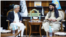 Pakistan’s Secretary Interior Muhammad Khurram Agha, left, talks with Taliban Deputy Minister for Interior Muhammad Nabi Omari, in Afghanistan, May 30, 2024. (Photo courtesy of Afghan Interior Ministry)