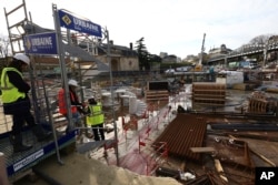 FILE - The water storage tank is under construction for the Seine River on Nov. 29, 2023, in Paris. (AP Photo/Aurelien Morissard, File)