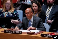 FILE - Robert Wood, U.S. deputy ambassador to the United Nations, speaks at a Security Council meeting on nuclear nonproliferation regarding North Korea, at U.N. headquarters, March 23, 2023.