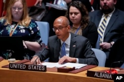 FILE - Robert Wood, U.S. Ambassador to the United Nations, speaks at a Security Council meeting on nuclear non-proliferation regarding North Korea, at United Nations headquarters, March 23, 2023.