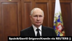2023年6月24日，俄罗斯总统普京在莫斯科发表紧急电视讲话。