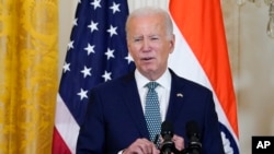 President Joe Biden speaks during a news conference with India's Prime Minister Narendra Modi in the East Room of the White House, June 22, 2023, in Washington.