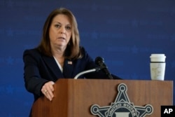 FILE - U.S. Secret Service Director Kimberly Cheatle speaks during a Republican National Convention security news conference in Milwaukee, June 6, 2024. Cheatle resigned after the attempt on Donald Trump's life in Butler, Pa., on July 13.