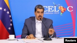 Presiden Venezuela Nicolas Maduro berbicara Caracas, Selasa 16 April 2024. 