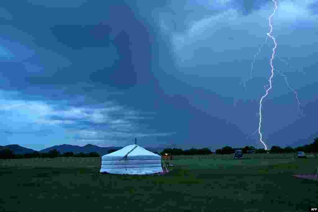 A lightning strikes near Hantay at Bulgan province in Mongolia.
