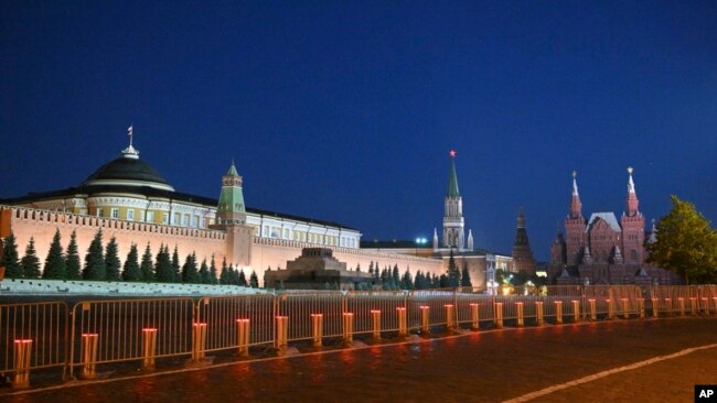 A view of Red Square at night in Moscow, June 24, 2023. 