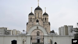 A view of the Church of the Icon of the Mother of God Soothe My Sorrows, where the funeral service of Russian opposition leader Alexey Navalny will be held on March 1, 2024 in Moscow, Feb. 29, 2024. 