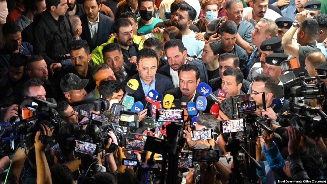 پارێزگاری هەولێر لە کاتی کۆنگرەیەکی ڕۆژنامەوانییدا باس لە سوتانی قەیسەری هەولێر دەکات لە ڕۆژی 5-5-2024.