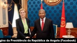 Samantha Power, administradora da USAID (esq), e João Lourenço, Presidente de Angola (dir), Luanda, Angola, 24 aril 2024