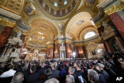 A view of St. Stephen's Co-Cathedral as Pope Francis delivers his speech during a meeting with bishops, priests, deacons, consecrated persons, seminarians and pastoral workers in in Budapest, Hungary, April 28, 2023.