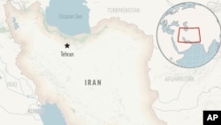 Locator map showing Iran with its capital, Tehran. 