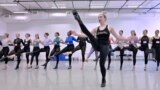 Amarisa LeBar, front, a Radio City Rockette, leads students in a Rockettes dance class Feb. 8, 2023, at the Boston Conservatory at Berklee. (AP Photo/Josh Reynolds)